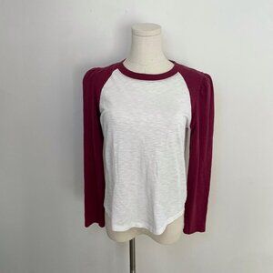 Veronica Beard Jean Mason Baseball Tee in White/ Soft Raspberry | Women’s Size S